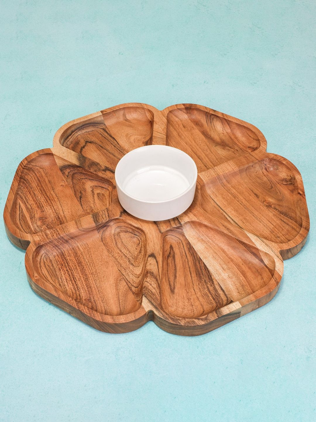 Ireka Homes FloraFeast Brown Wooden Easy To Clean Food Platter