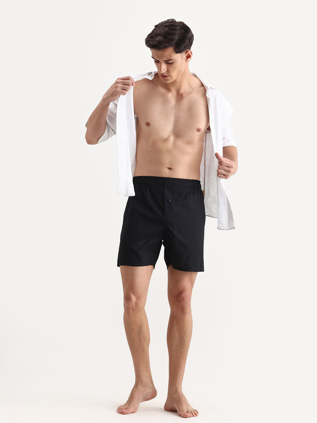 RARE RABBIT Men Caen Black Checked Cotton Boxer