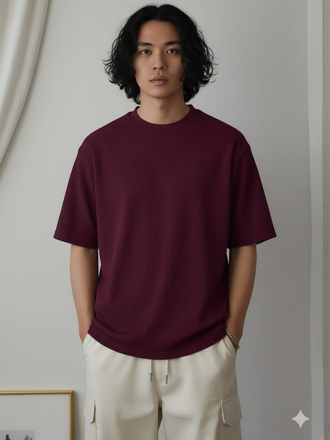RAHI TRENDZ Round Neck Drop-Shoulder Sleeves Relaxed Fit T-shirt