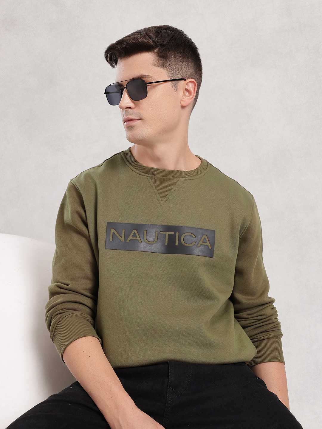 Nautica Brand Logo Puff Print Sweatshirt