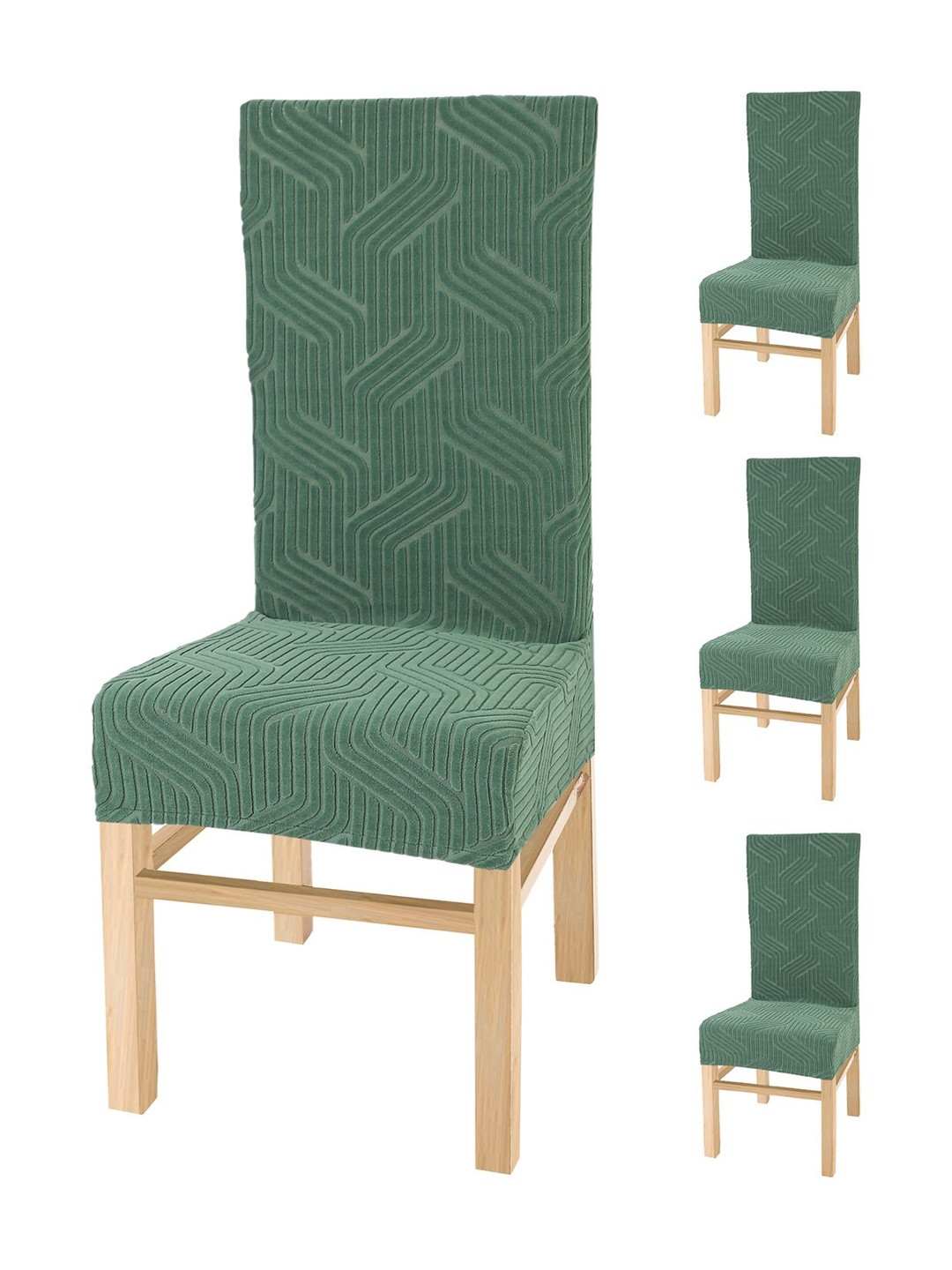 Yellow Weaves Green 4 Pieces Textured Jacquard Chair Covers