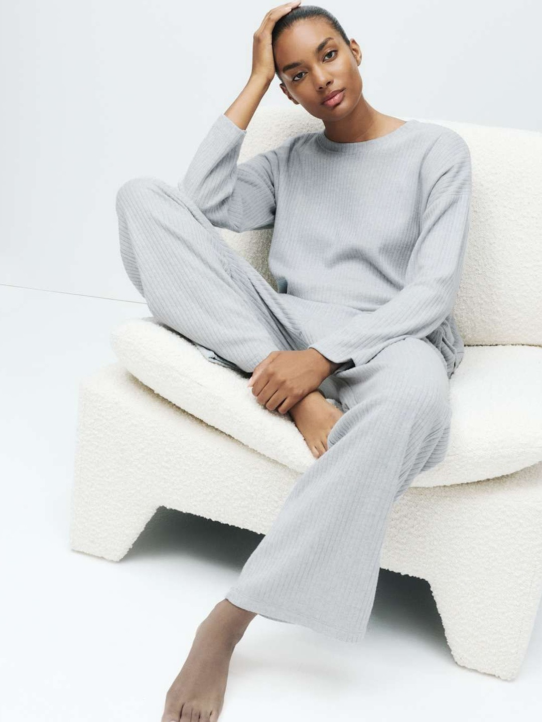 Marks & Spencer Women Ribbed Wide Leg Pyjama Bottoms