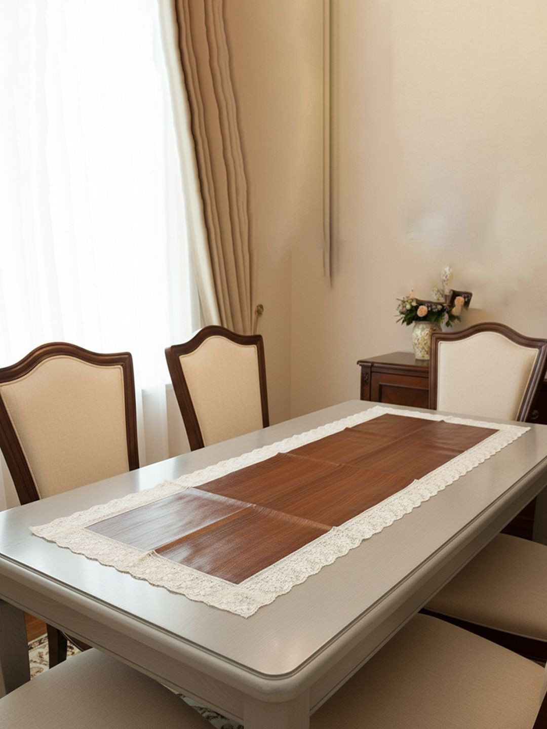 Kuber Industries Brown & White Lining Table Runner