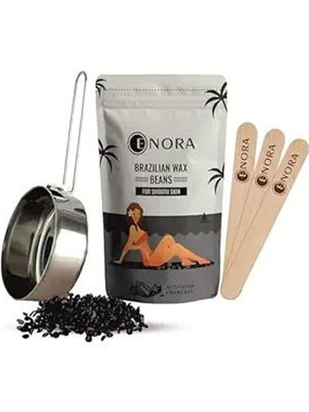 ENORA Activated Charcoal Brazilian Face Wax - 100 g With Pan & Spatula