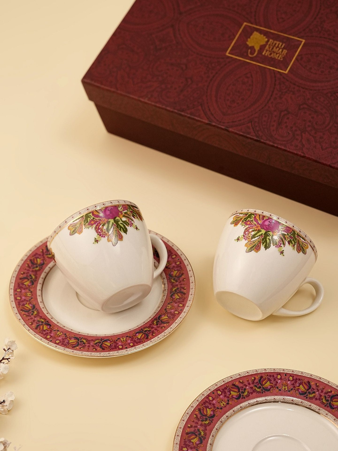 Ritu Kumar White 2025 Printed Tea Set of