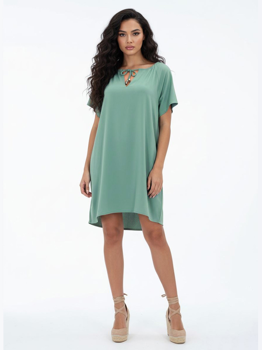 glitchez Tie-Up Neck Raglan Sleeves Shift Dress