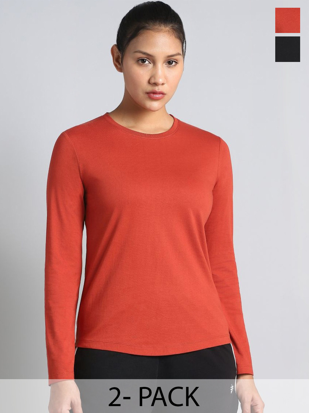 CULT Women Cult Essential Women Pack of 2 Round Neck Full Sleeve Cotton T-Shirts