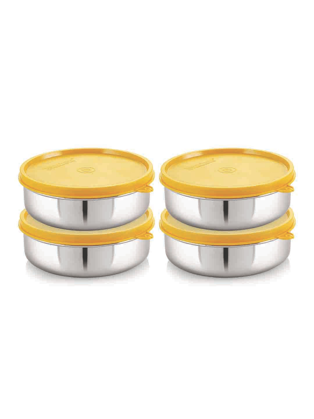 STEELLOCK Yellow Stainless Steel Leak Resistant 4 Pieces Flip Top Canisters -700ml Each
