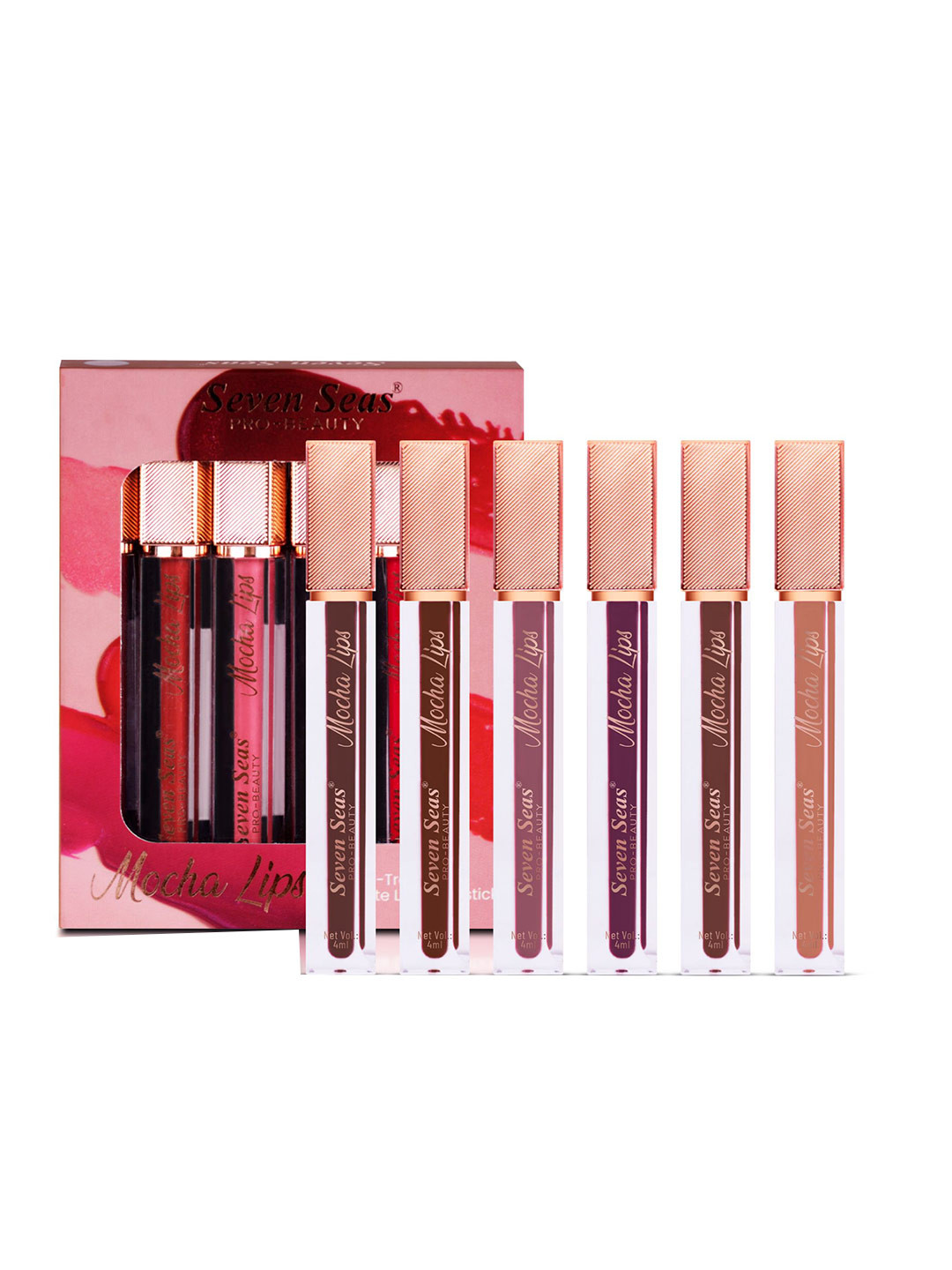 Seven Seas Set Of 6 Mocha Lips Matte Liquid Lipstick- 4 ml Each- Shade- Set A