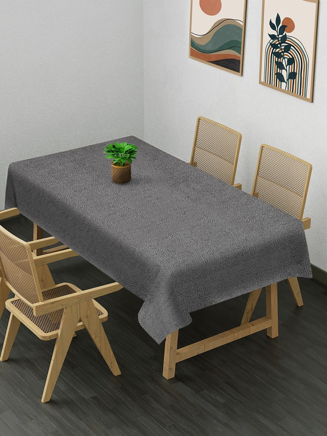 KLOTTHE Grey Cotton 6-Seater Table Cover with Embellished details