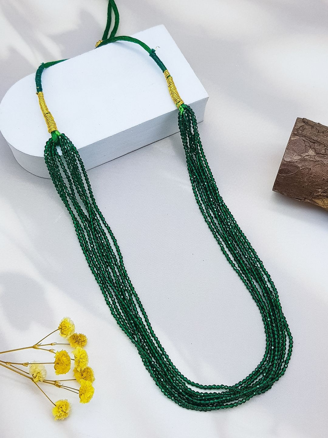 GRIIHAM Gold-Plated Crystals Studded Layered Necklace With 7 Strands