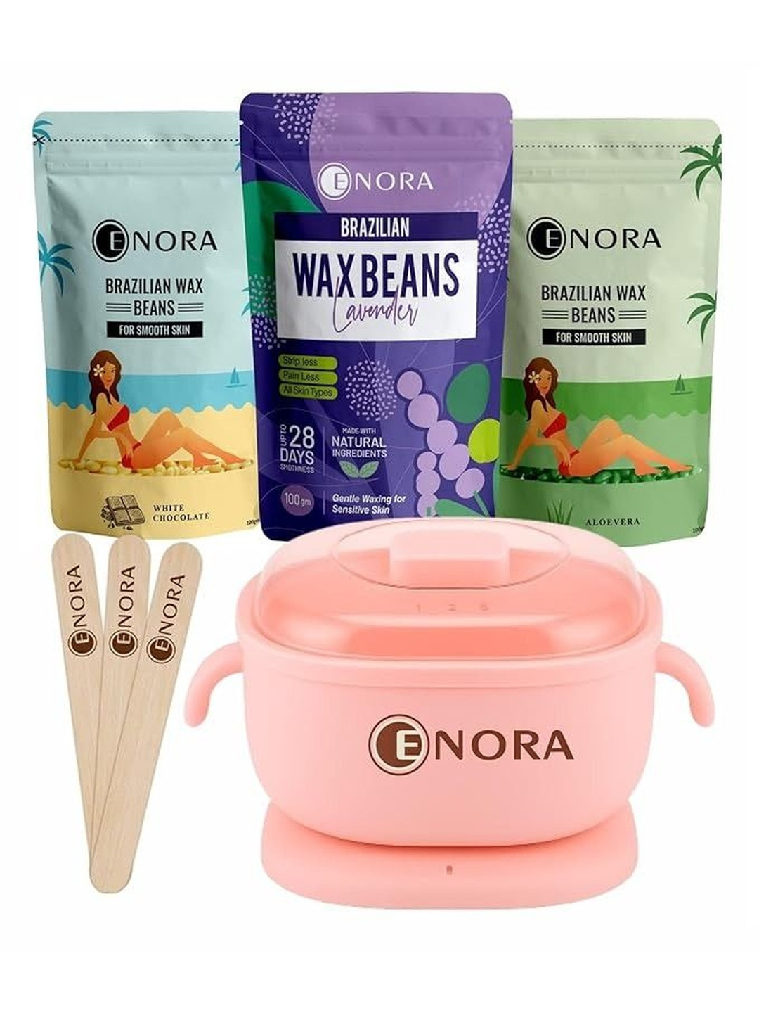 ENORA  Set Of 3 Brazilian Face Wax - 100 g Each With Heater & Spatula