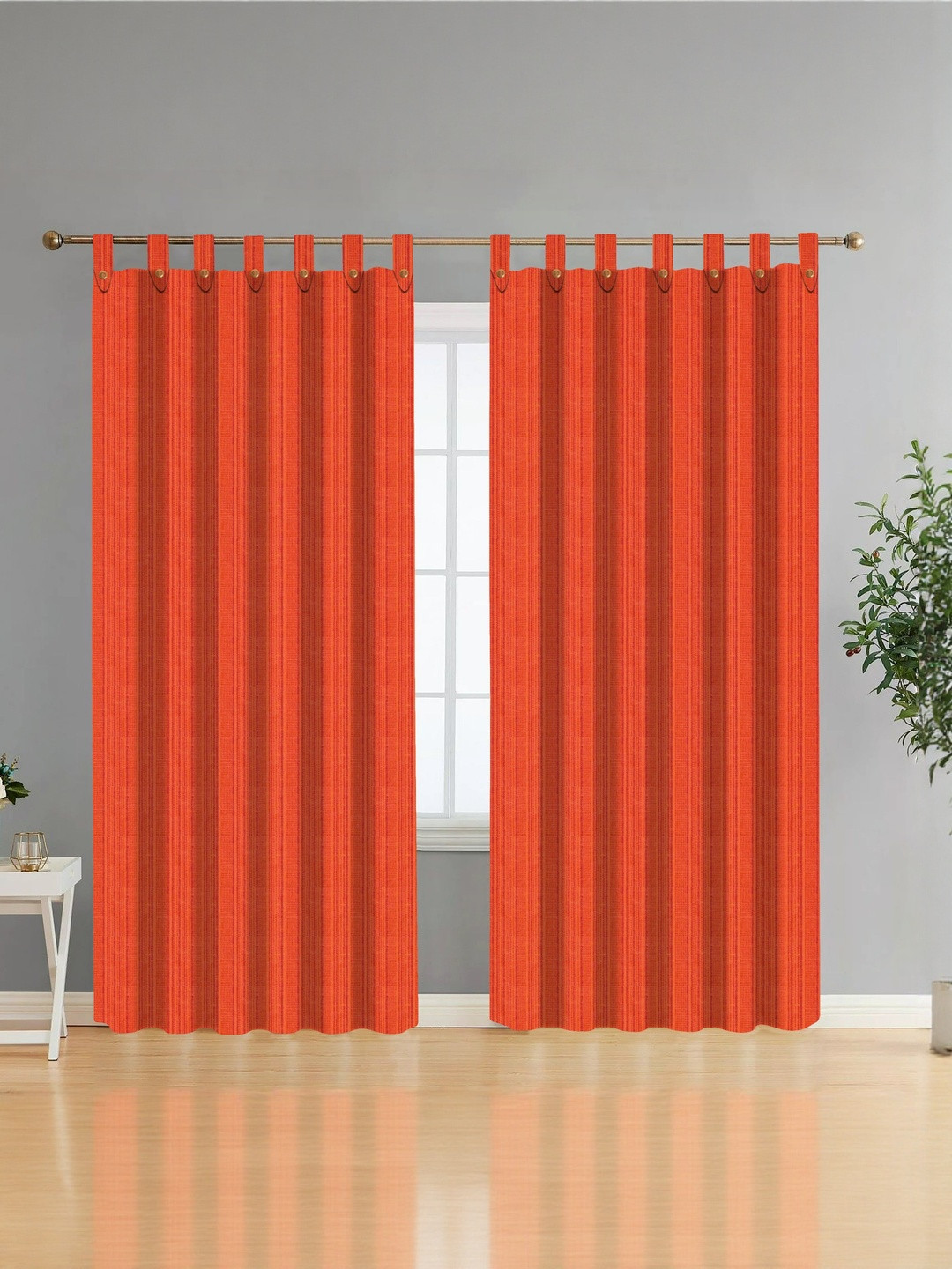 NISSI Orange Colored Self Design Cotton Breathable 2 Pieces Door Loops Curtains