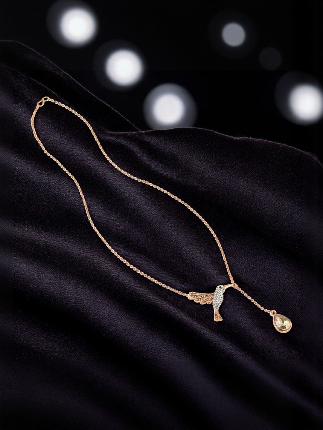 Oviya Women Rose Gold-Plated Hummingbird-Shaped Shaped Pendants with Chains