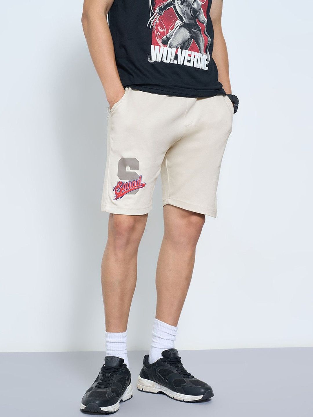 SF JEANS by Pantaloons Men Typography Printed Regular Fit Mid-Rise Bermuda Shorts