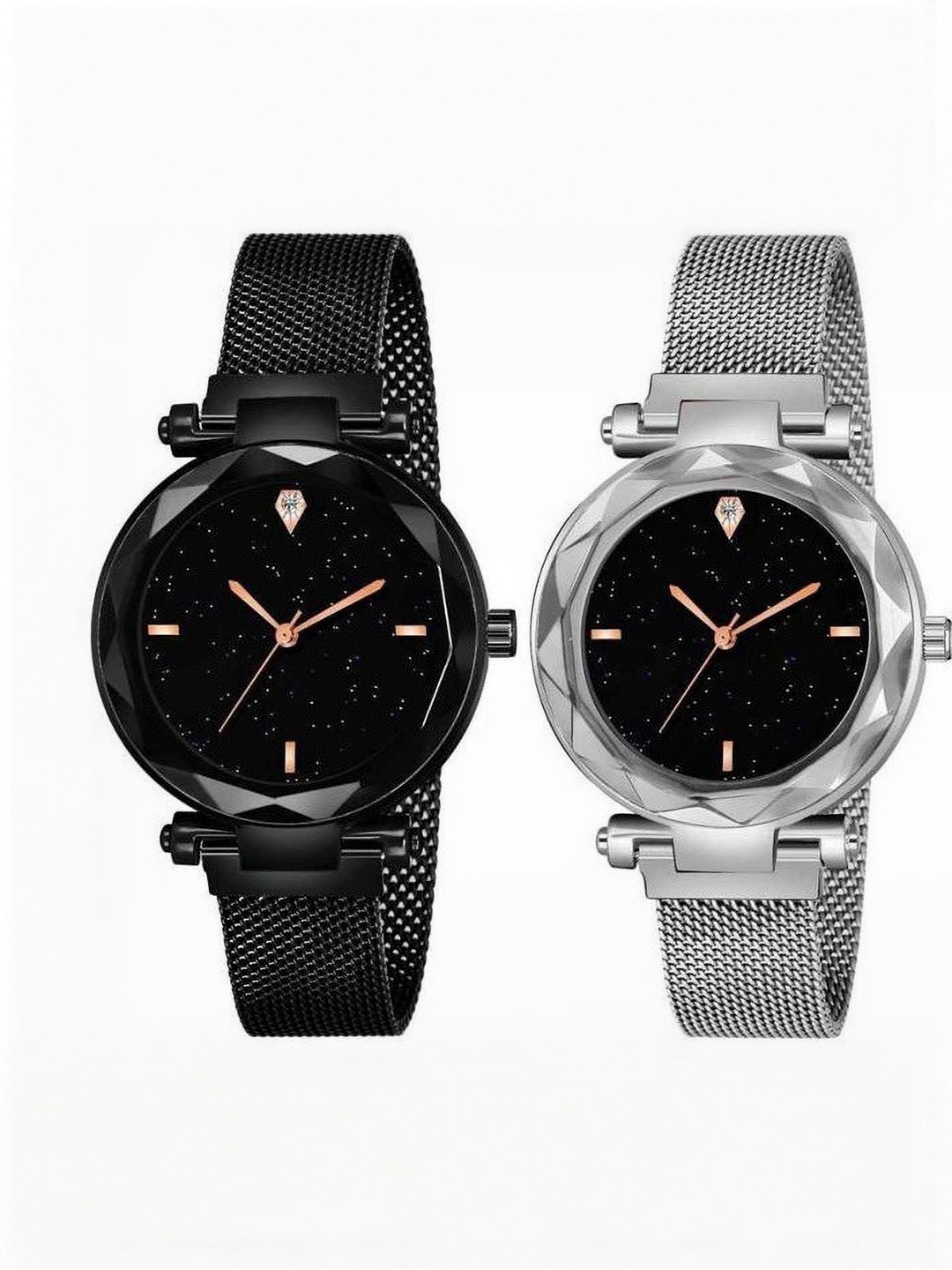 WATCHSTAR Unisex Pack of 2 Dial & Straps Analogue Watch MG BLK&SILVERSB