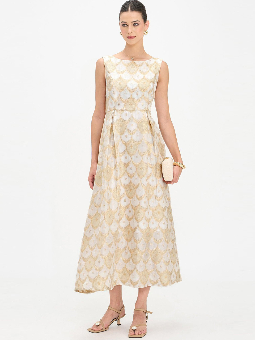 Virgio Women Self Design Viscose Boat Neck Sleeveless Dresses
