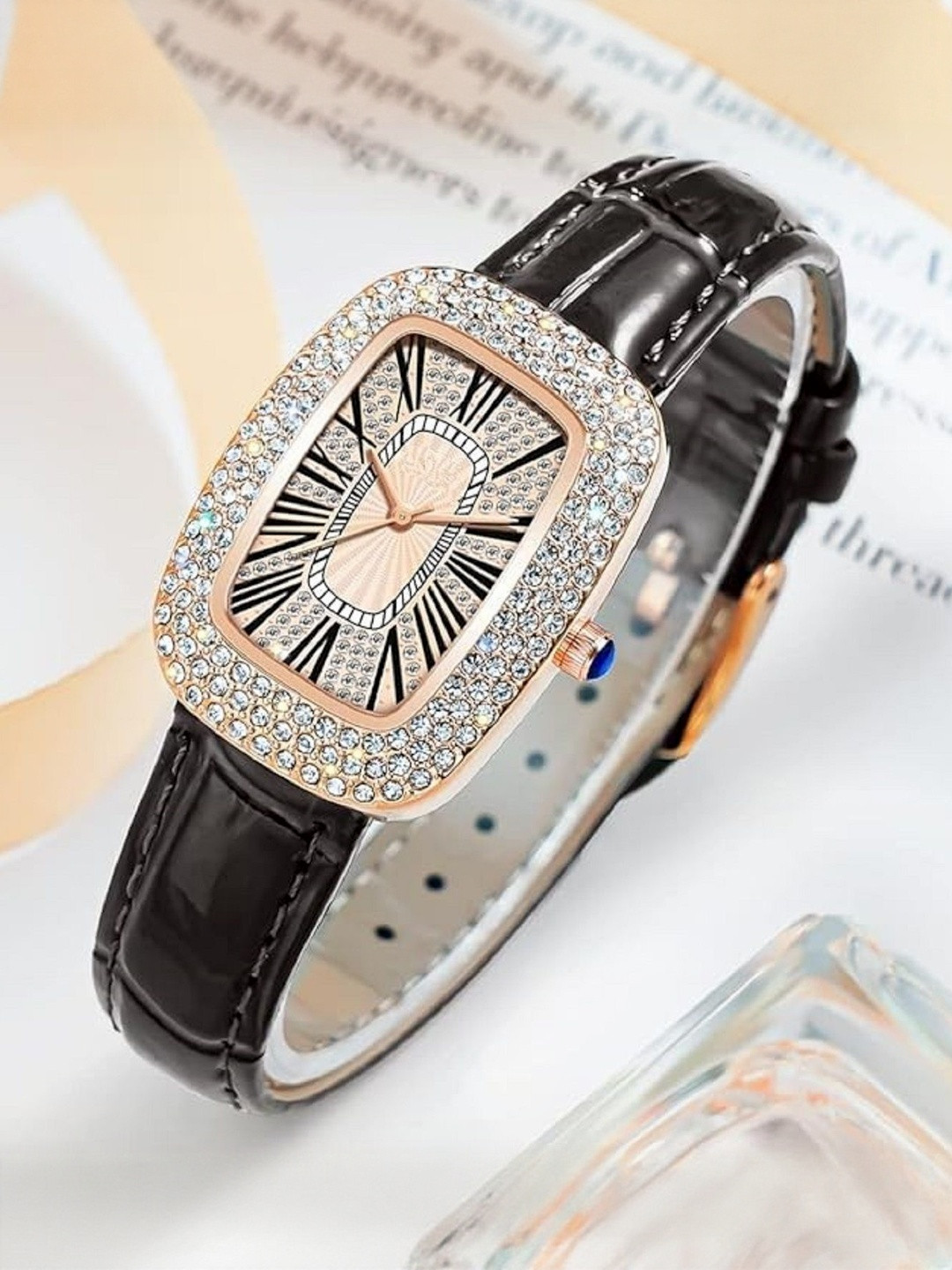 WATCHSTAR Women Dial & Leather Straps Analogue Watch Diamond lady BlackkSZN33736236