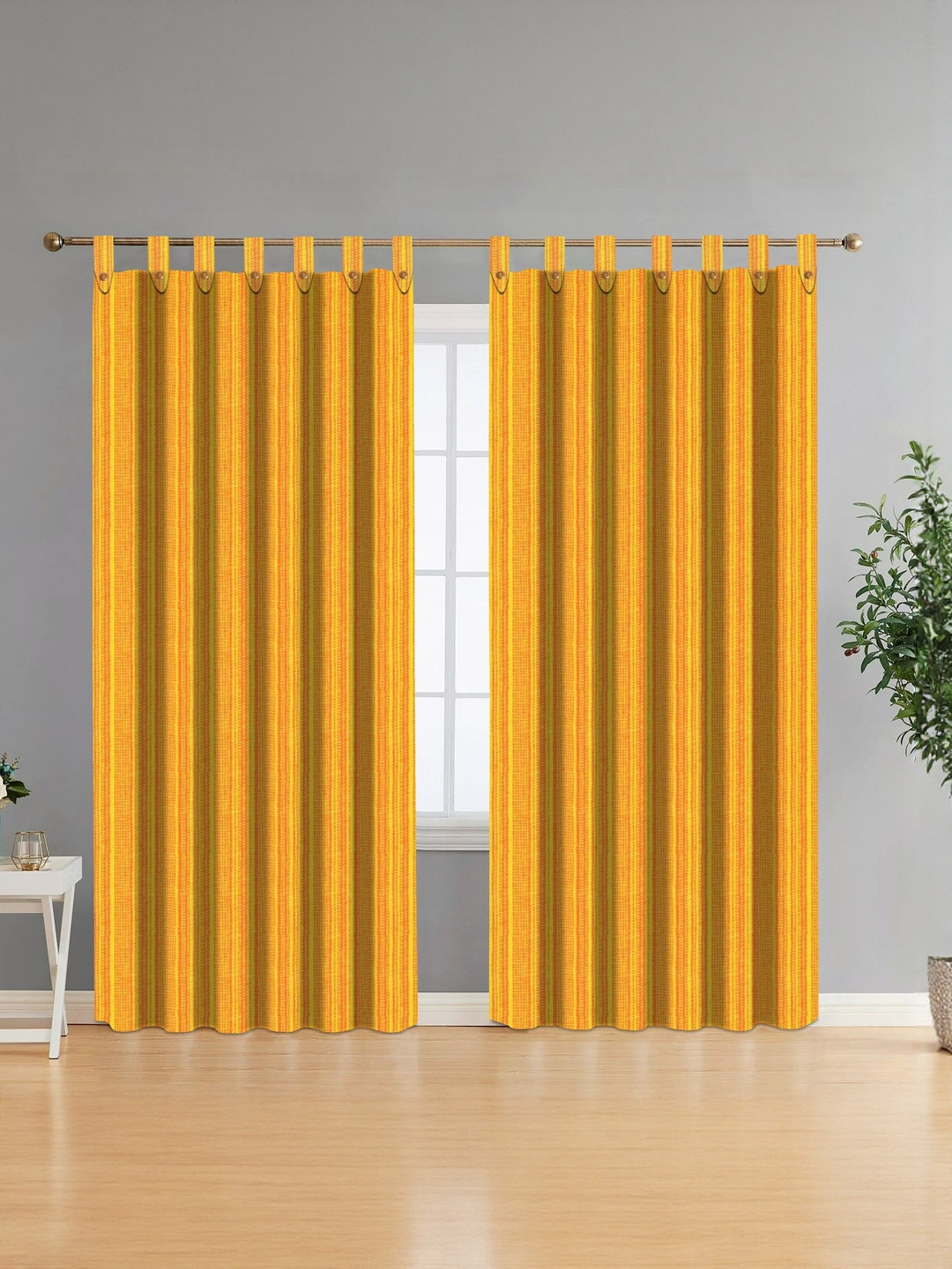 NISSI Yellow Self Design Cotton Breathable 2 Pieces Door Regular Loops Curtains