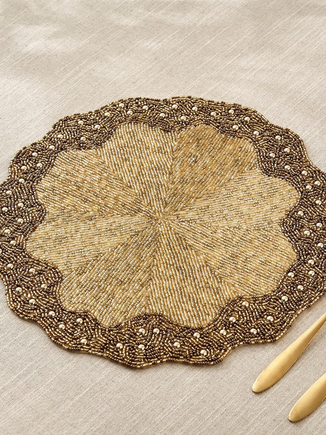 Home Centre Corsica Halcyon Island Gold Toned Glass Beaded Table Placemat