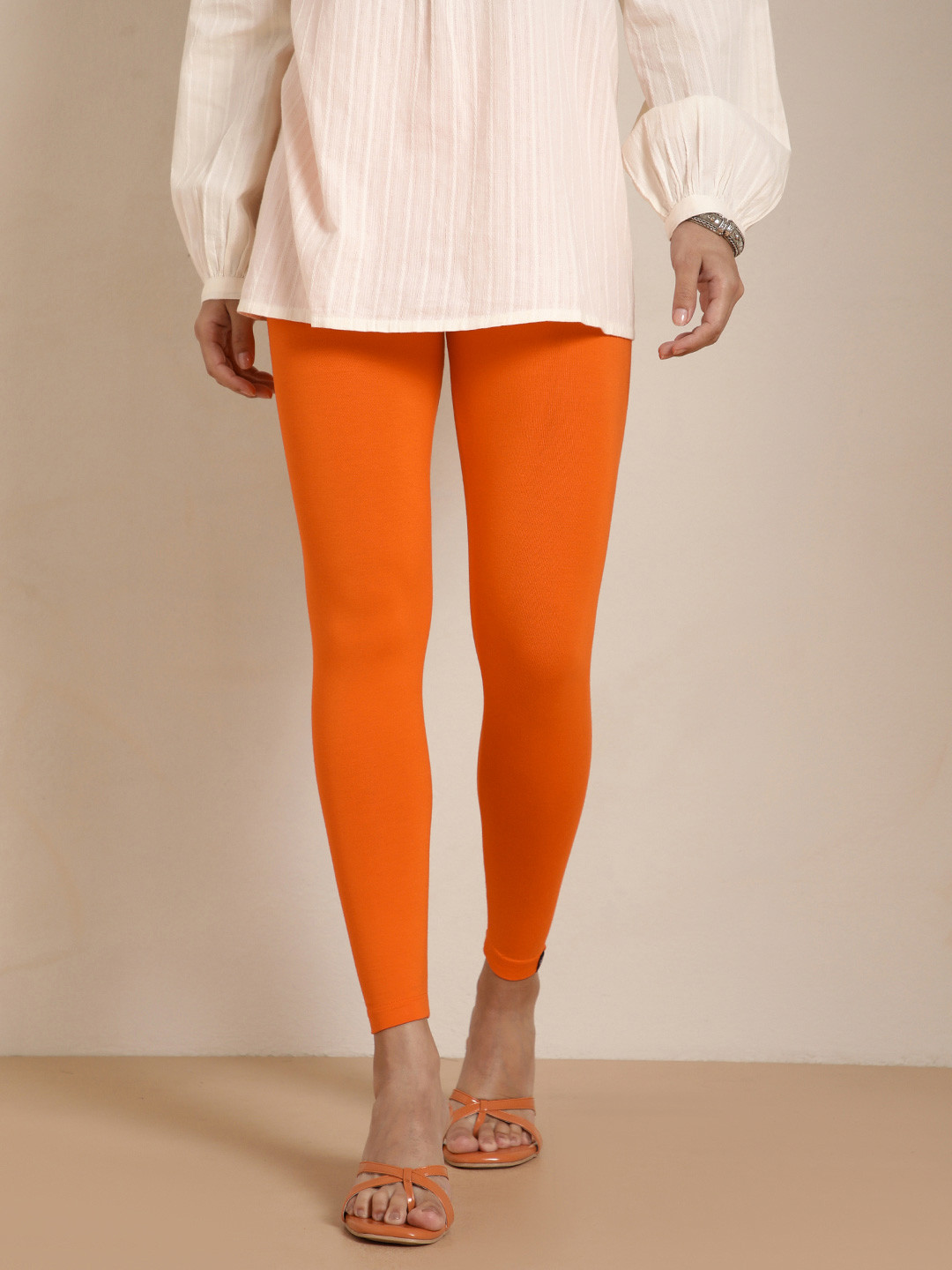 TWIN BIRDS Women Orange Solid Fiery Ankle-Length Leggings
