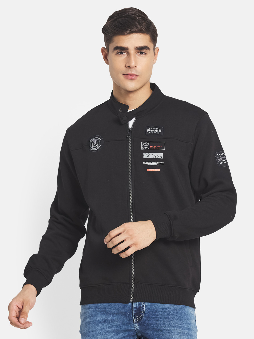 Octave Star Wars Print Band Collar Front-Open Sweatshirt