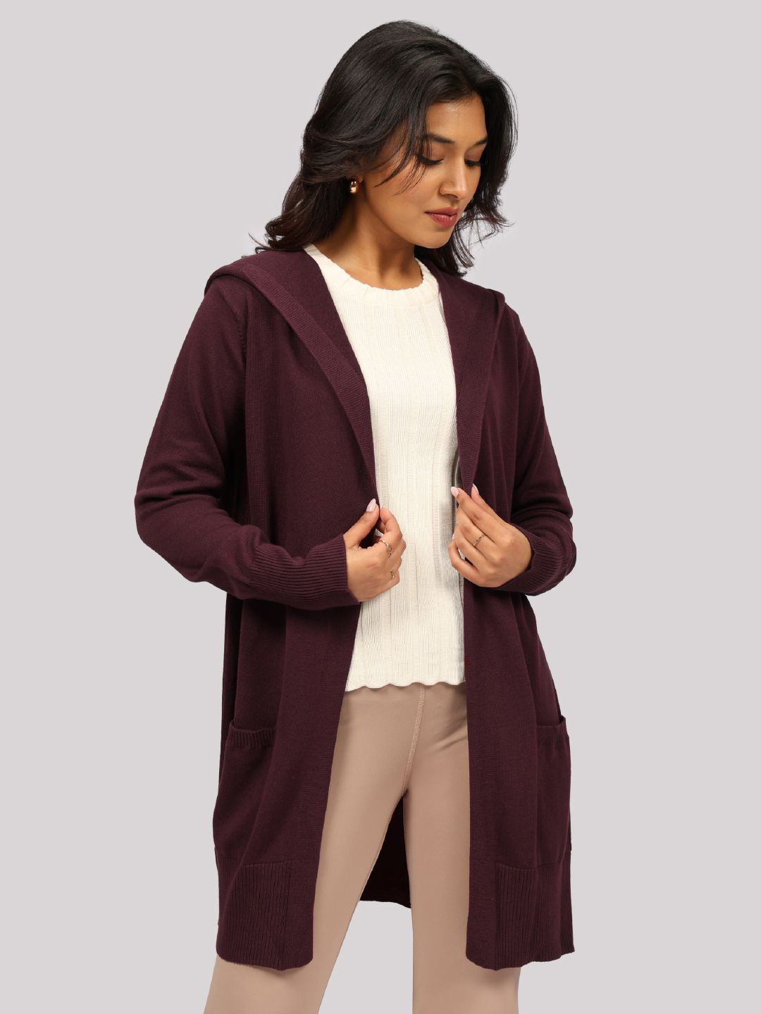 Blissclub Move All Day Women Hooded Longline Pure Cotton Open Front Shrug