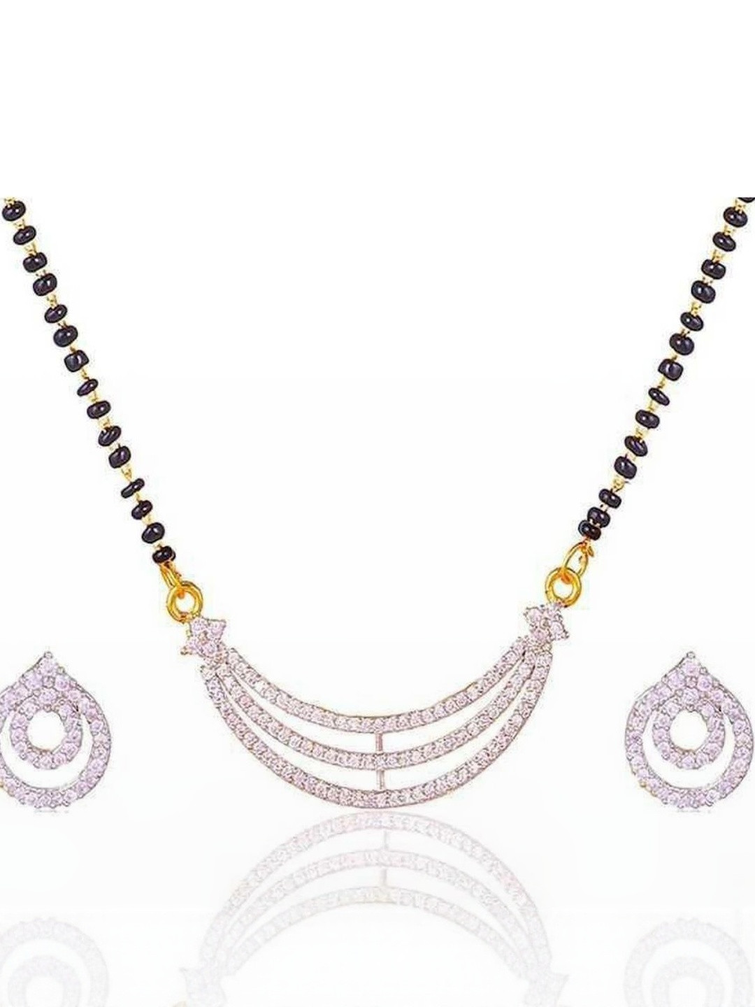Jewel Gallery Artificial Stone Studded & Beaded Mangalsutra With Earrings