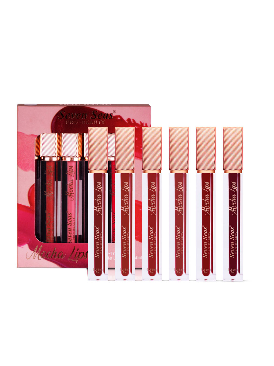 Seven Seas Set Of 6 Mocha Lips Matte Liquid Lipstick- 4 ml Each- Shade- Set D