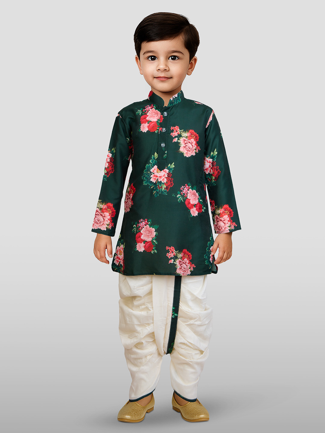 JBN Creation Boys Floral Printed Kurta & Dhoti Pant With Flute Headband