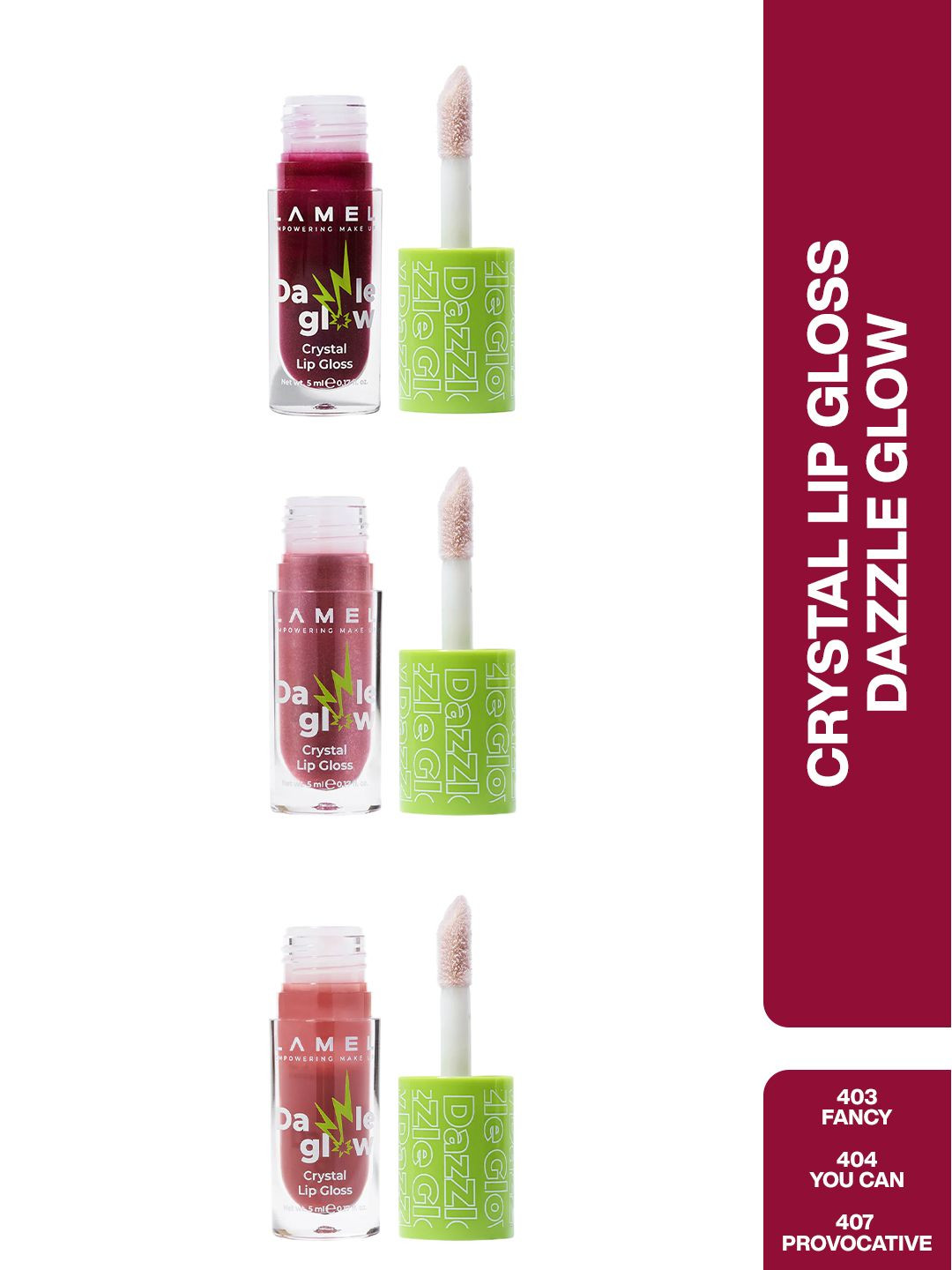 LAMEL Set Of 3 Crystal Lip Gloss- 5 ml Each- Shade- Fancy 403-You Can 404 -Provocative 407
