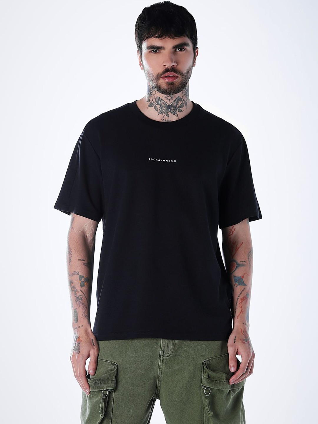 Jack & Jones Graphic Printed Round Neck Oversized Cotton T-shirt