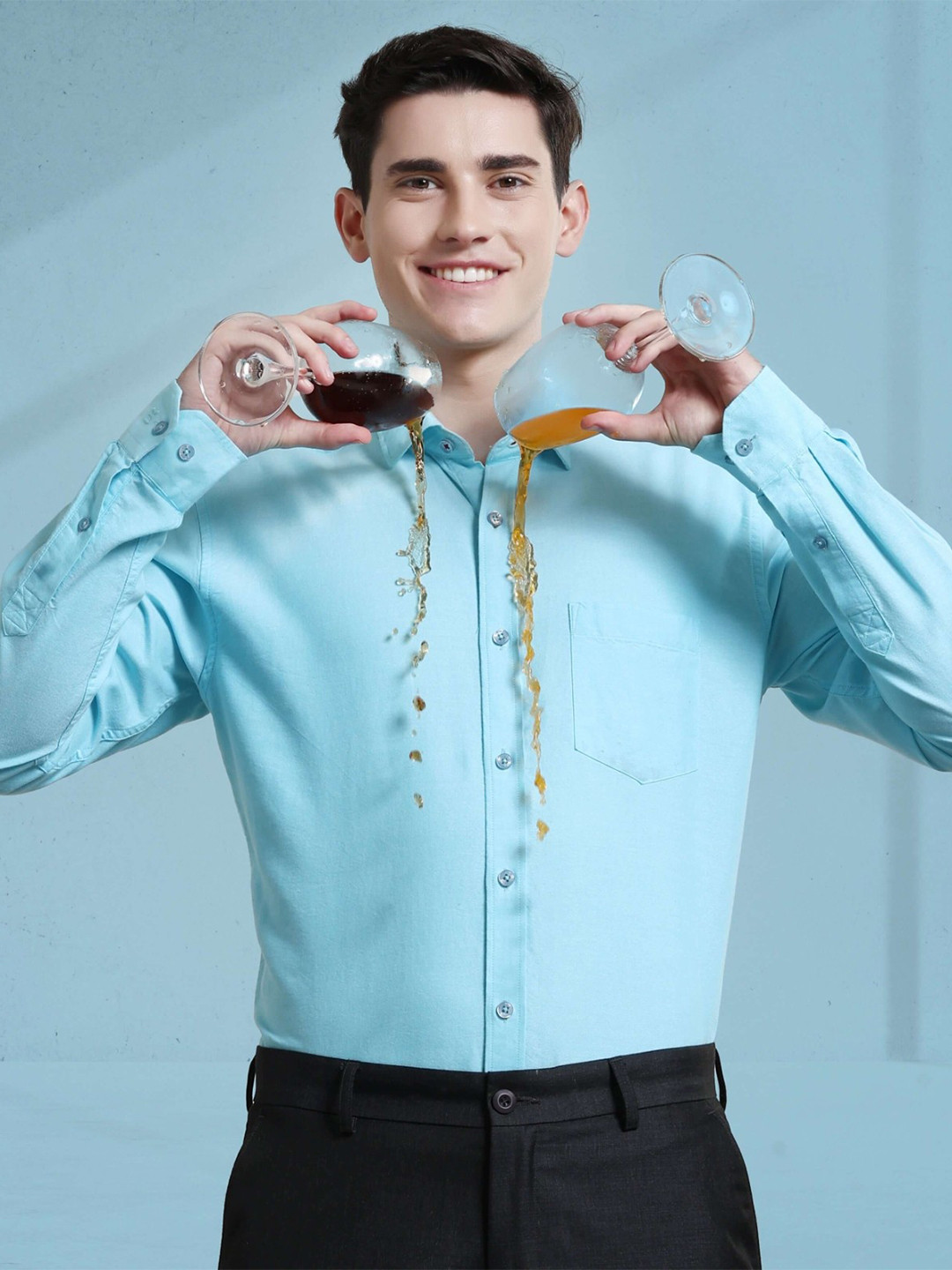 TURMS Men Solid Full Sleeves Stain And Water Repellent Anti Odor Cotton Oxford Shirt