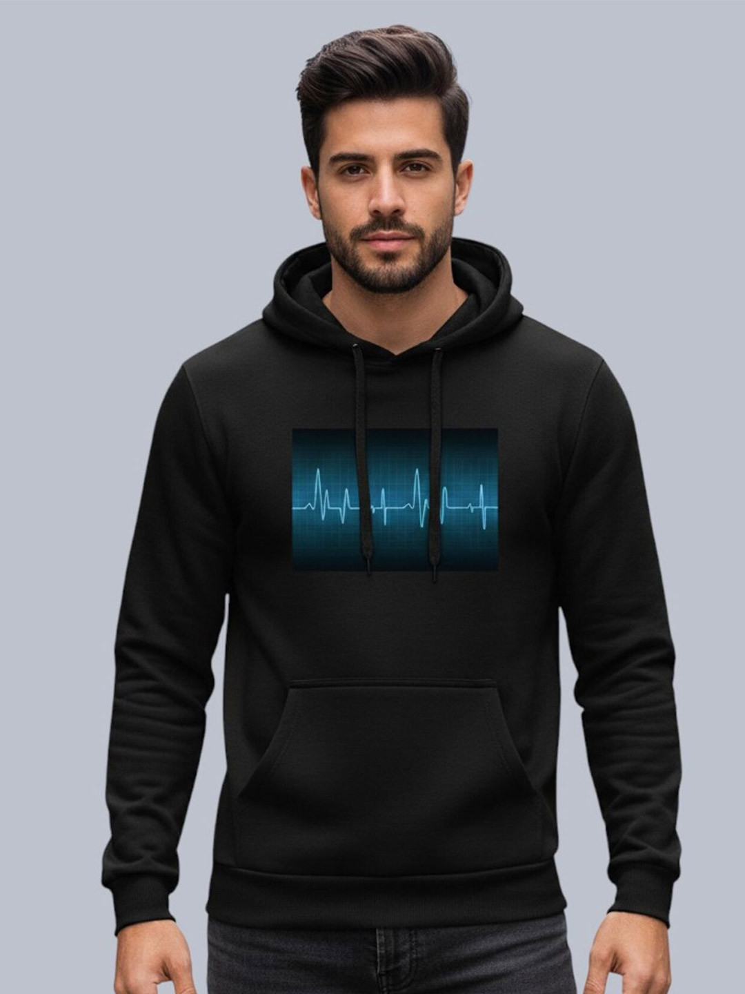 VILLAIN Unisex Heartbeat Graphic Printed Hooded Pullover Sweatshirt
