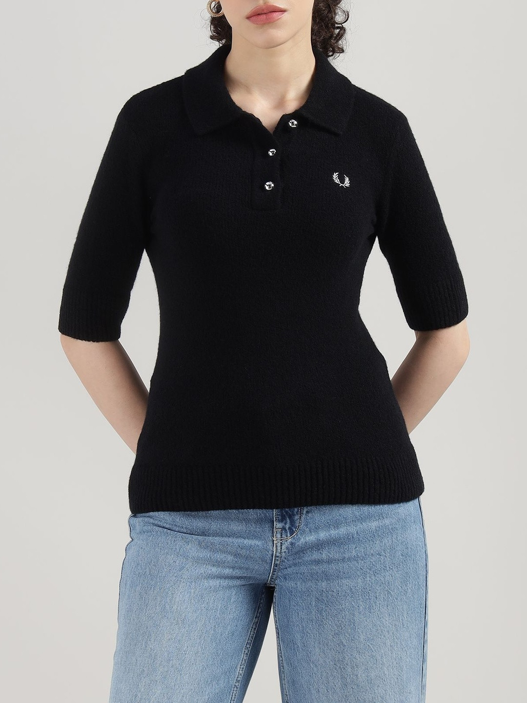 Fred Perry Brand Logo Embroidered Polo Collar Short Sleeves T-shirt