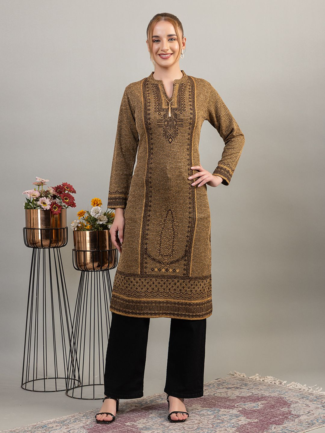 TWENTY ME Floral Printed V-Neck A-Line Kurtas