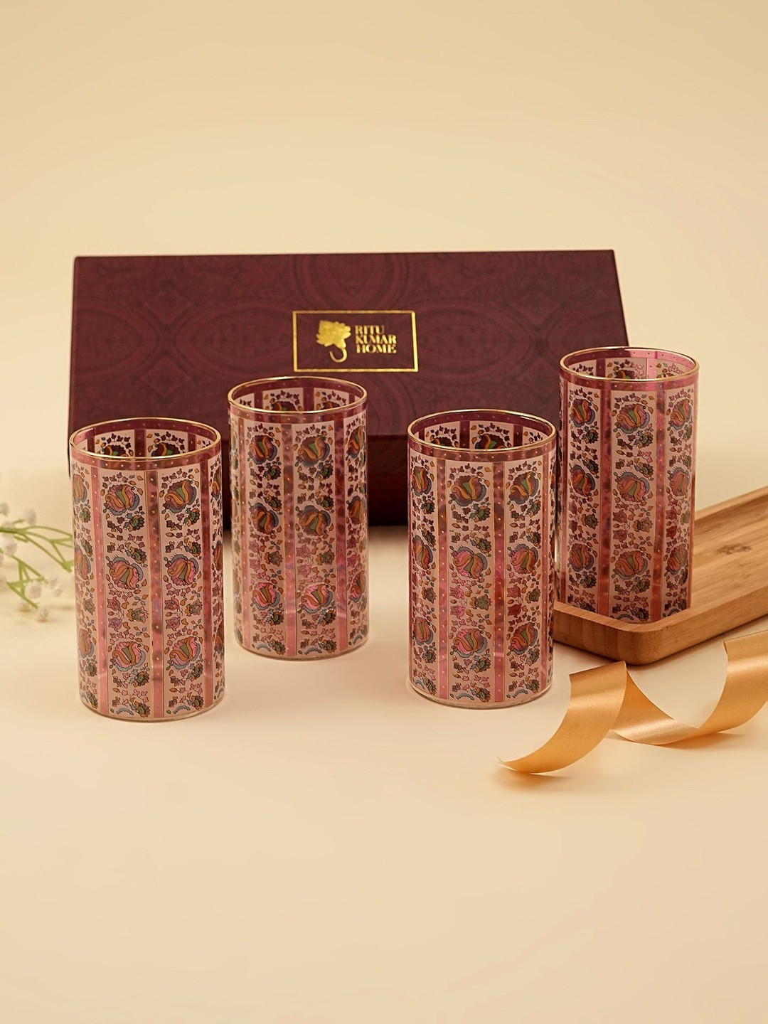Ritu Kumar Pink 4 Pieces Glass Water Glass