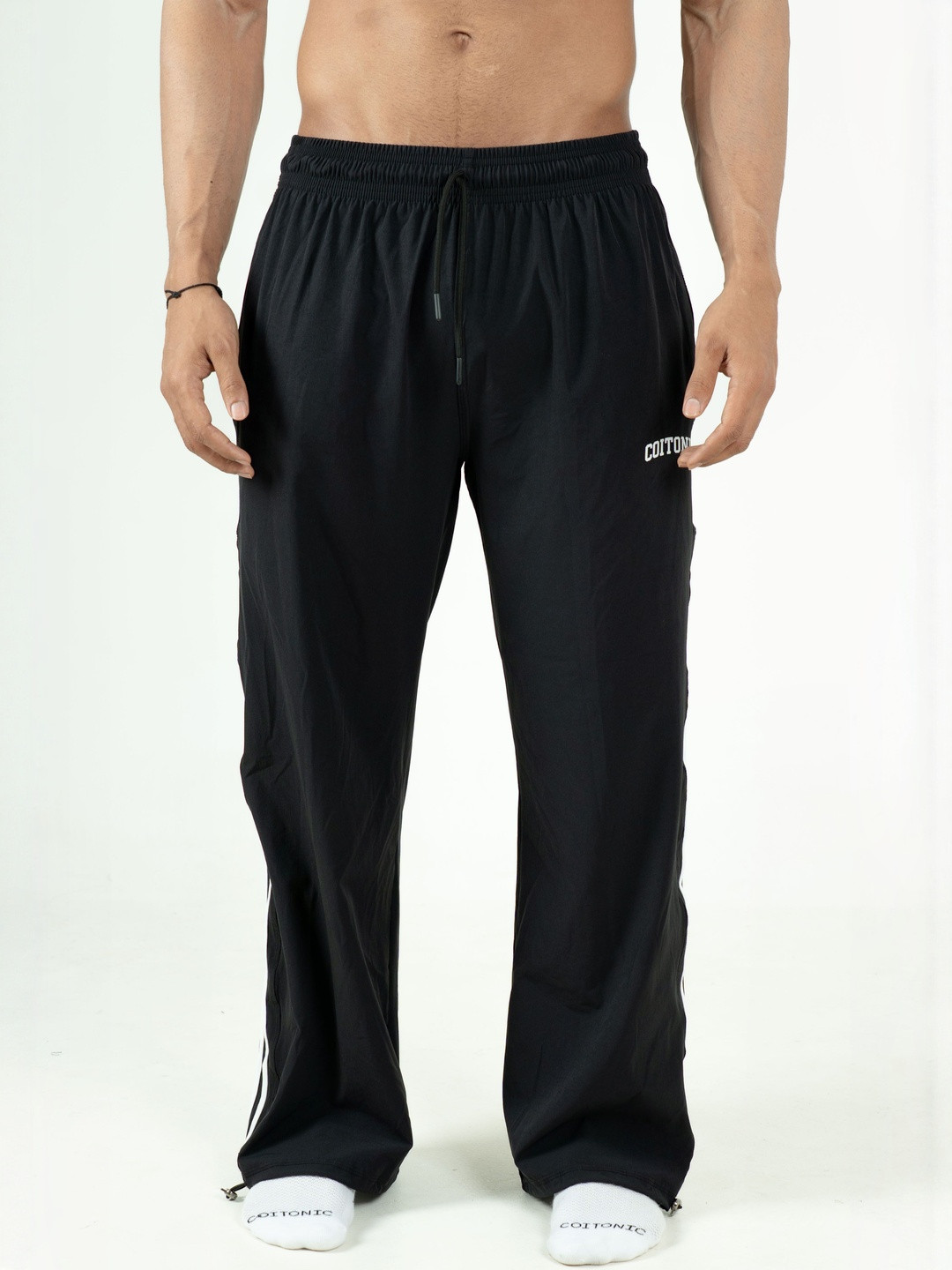 Coitonic Flagship Men Side Striped Mid-Rise Regular Length Track Pants