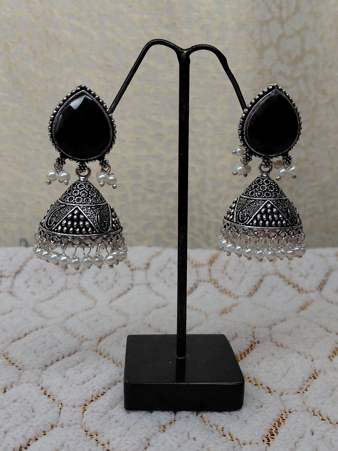 M Mod Con Teardrop Shaped Jhumkas Earrings