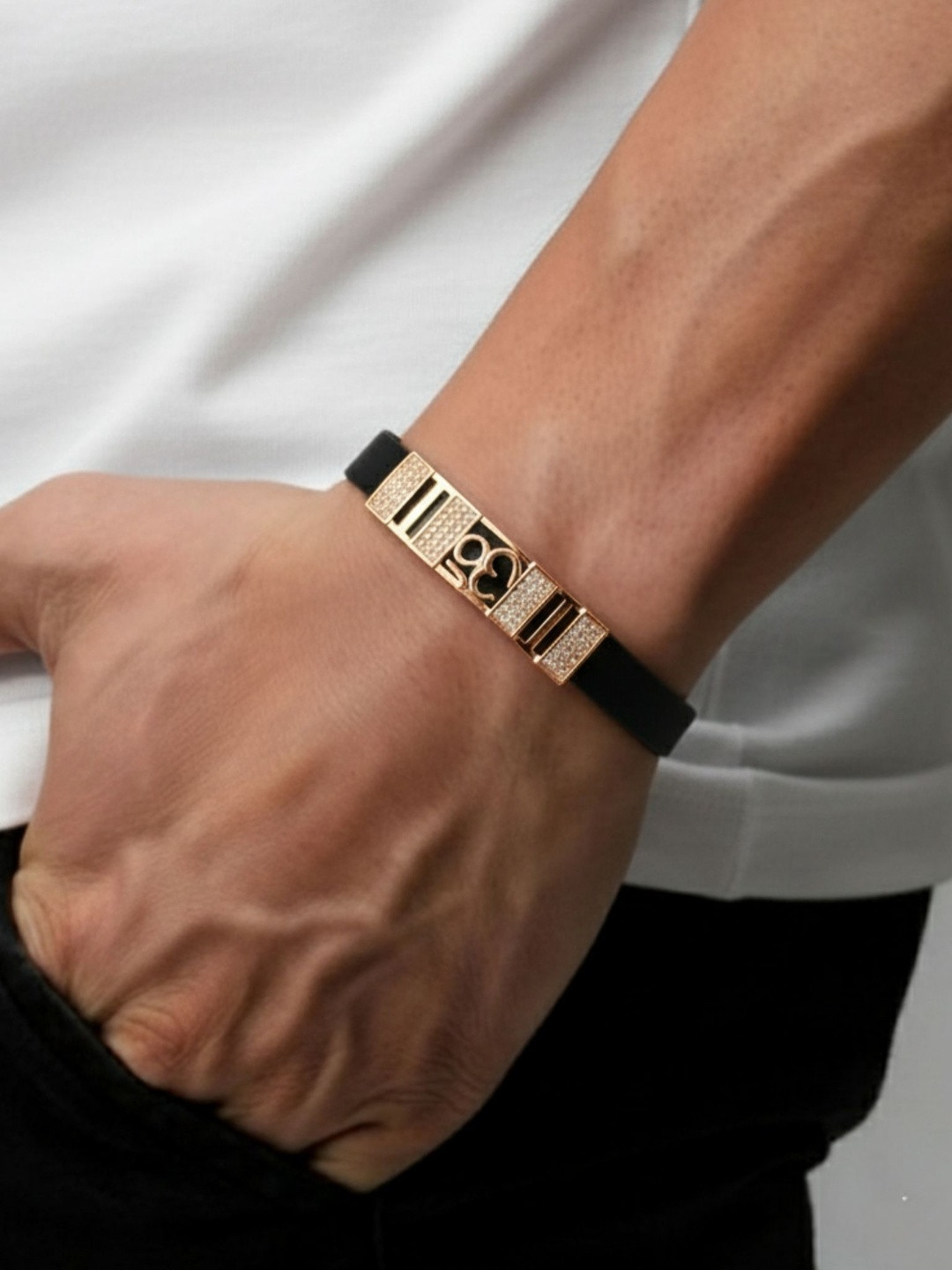 Jewelry Miguel Stainless Steel Rose Gold-Plated American Diamond Studded Bracelet