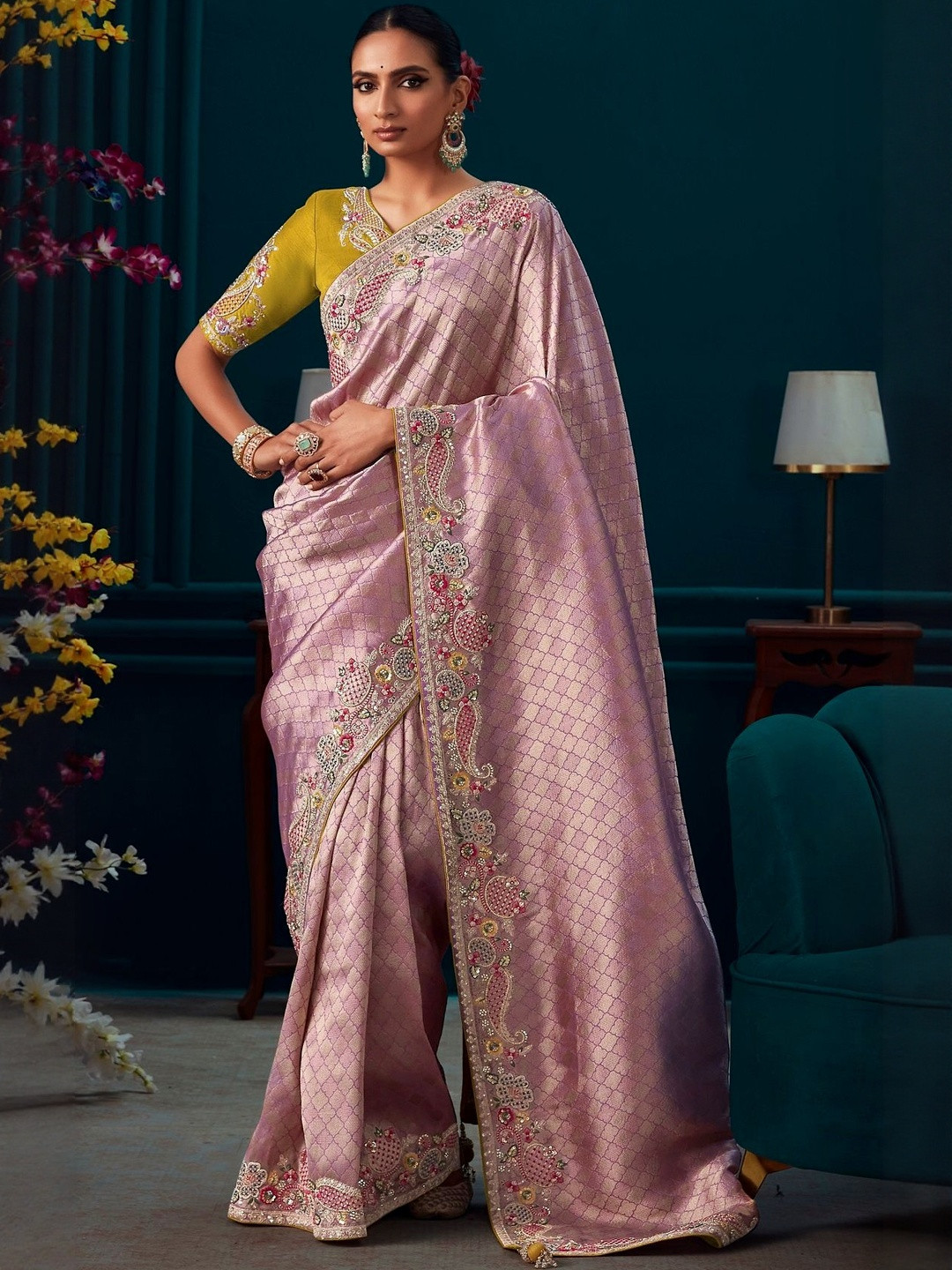 MUKHITA Woven Design Embroidered Heavy Work Kanjeevaram Saree With Blouse Piece