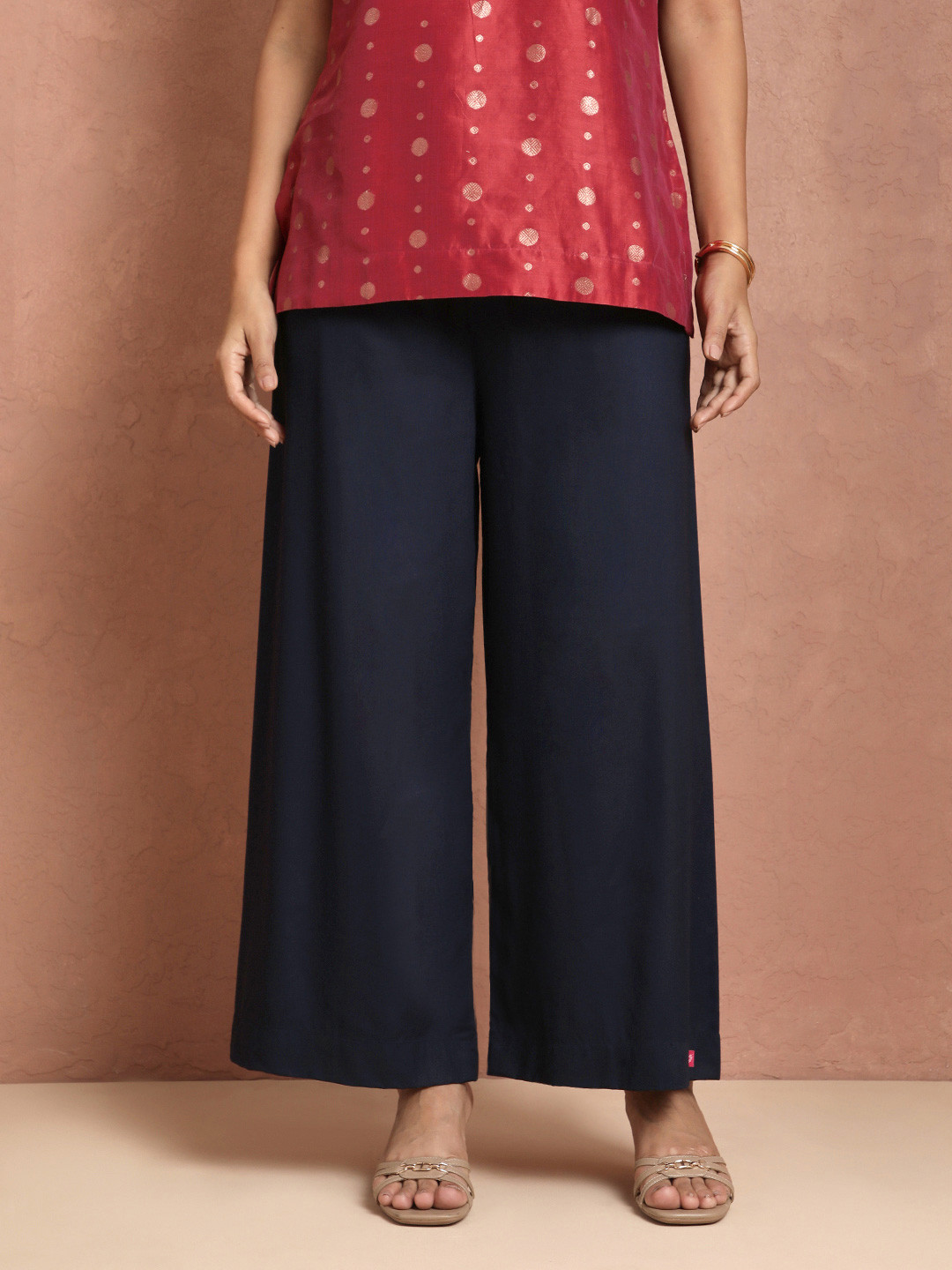 TWIN BIRDS Women Navy Blue Solid Wide Leg Palazzos