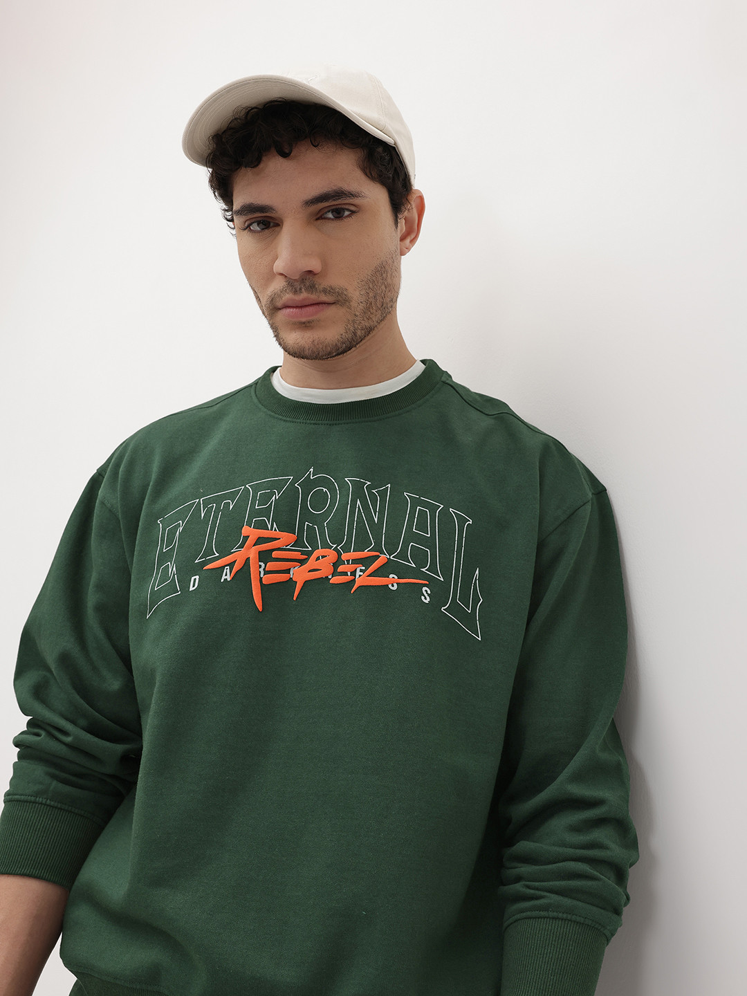 The Roadster Life Co. Typography Printed Relaxed Fit Fleece Sweatshirt