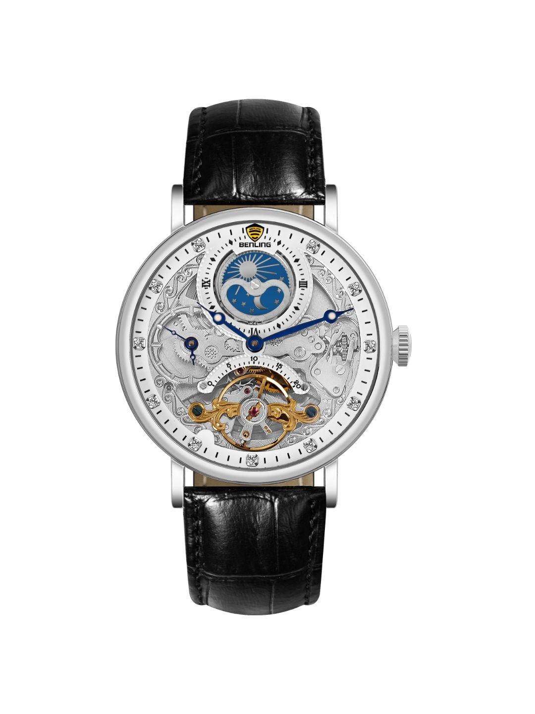 BENLING Men Dial & Leather Straps Analogue Automatic Watch BL-0010-SLVR-BLK STR