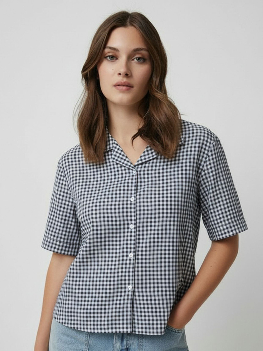 June 9 Clothing Women Standard Gingham Checks Checked Casual Shirt