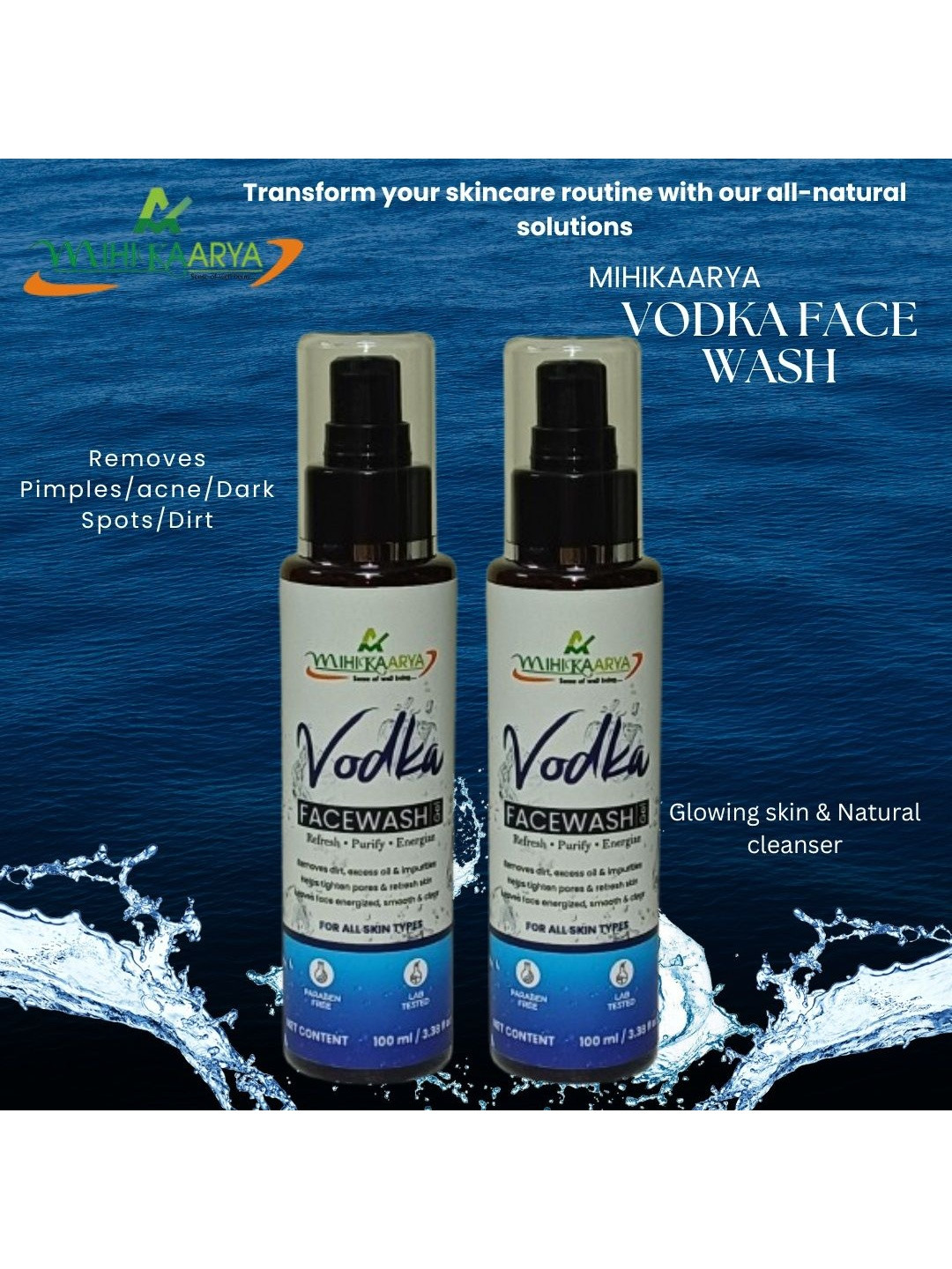 MIHIKAARYA Set Of 2 Vodka Face Wash With Aloe Vera - 100 ml Each