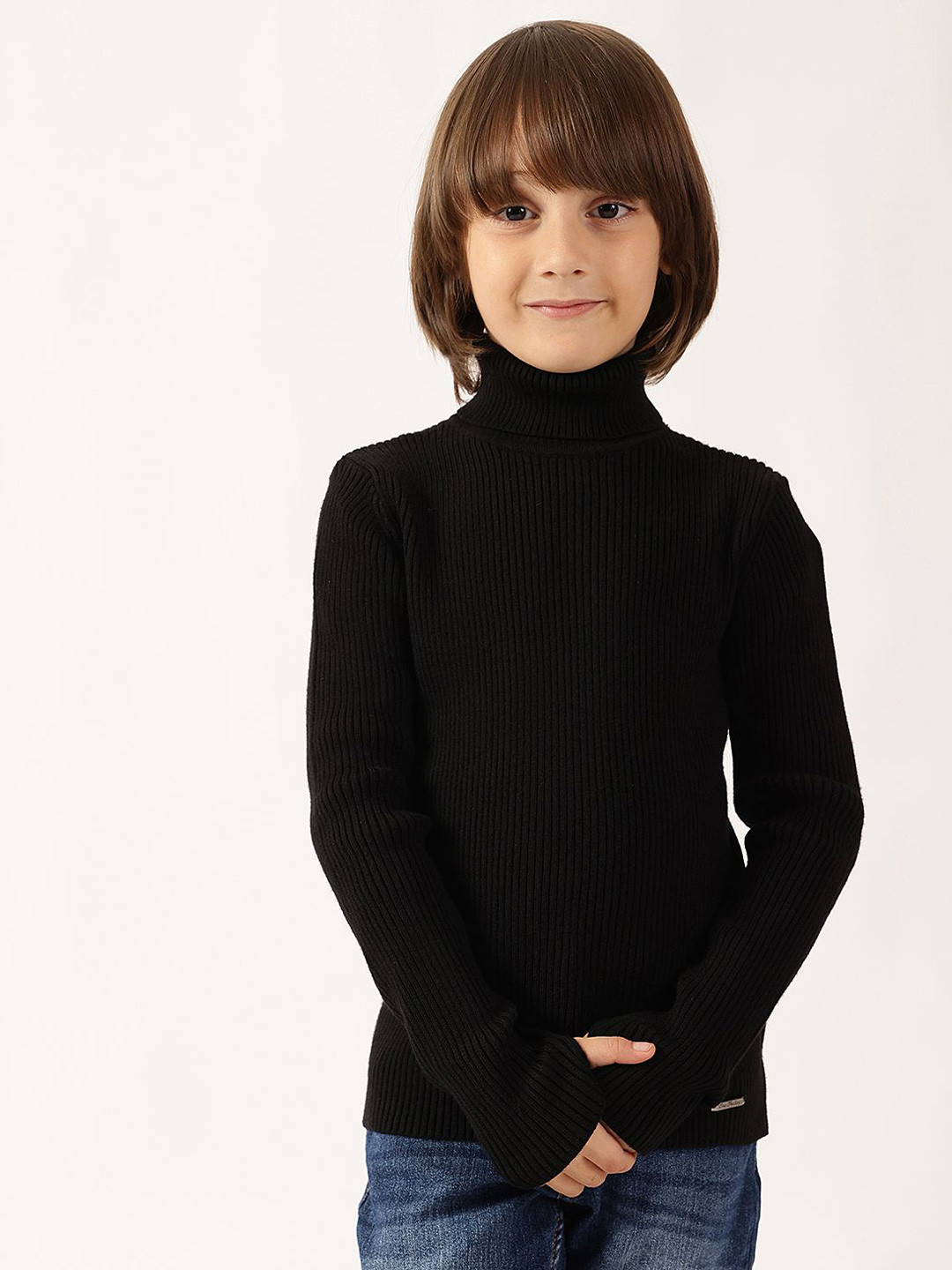 One Friday  Boys Black Turtle Neck Jumper  Full Sleeves, Soft Knit Core Collection