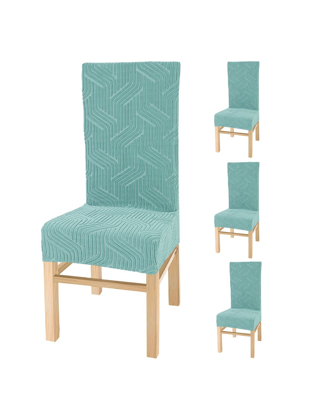 Yellow Weaves Sea Green 4 Pieces Textured Jacquard Elasticated Chair Covers