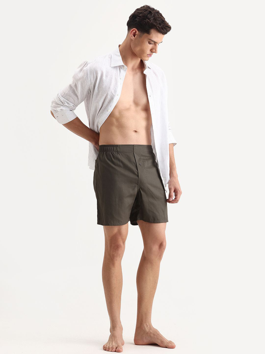 RARE RABBIT CAEN Olive Primary Checked Cotton Boxers