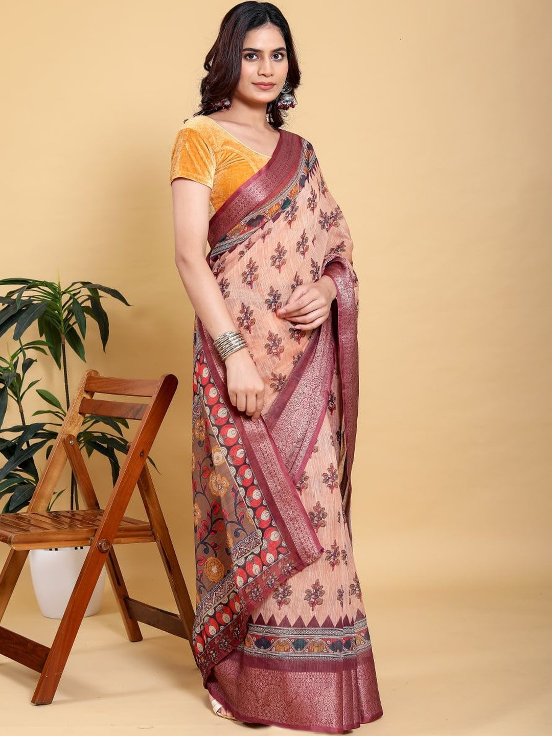 GOHILL ENTERPRISE Floral Pure Linen Handloom Saree